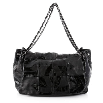 Chanel Brooklyn Patchwork Accordion Handbag Leather and Patent Black