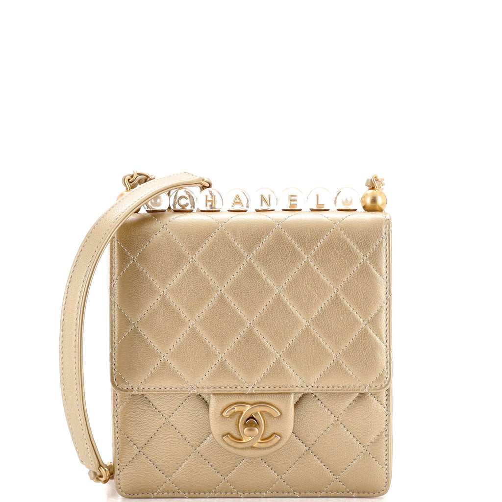 Chanel Chic Pearls Flap Bag Quilted Goatskin with Acrylic Beads Mini Gold  2368901
