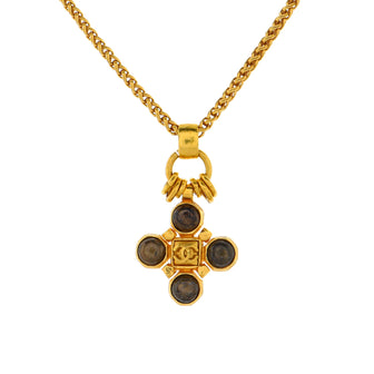 Chanel Vintage CC Cross Pendant Necklace Metal with Stone