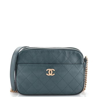 Chanel CC Front Pocket Double Zip Camera Bag Quilted Lambskin Medium