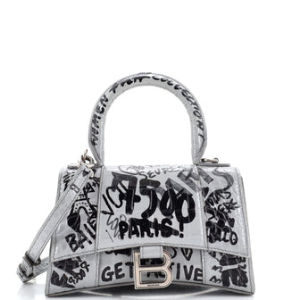 Balenciaga Graffiti Hourglass Top Handle Bag Leather Xs Gray