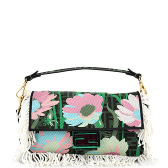 Fendi Baguette NM Bag Embroidered Zucca Canvas with Fringe Medium