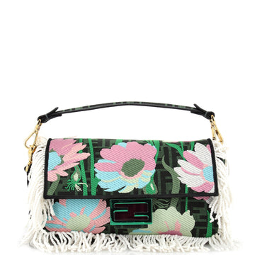 Fendi Baguette NM Bag Embroidered Zucca Canvas with Fringe Medium