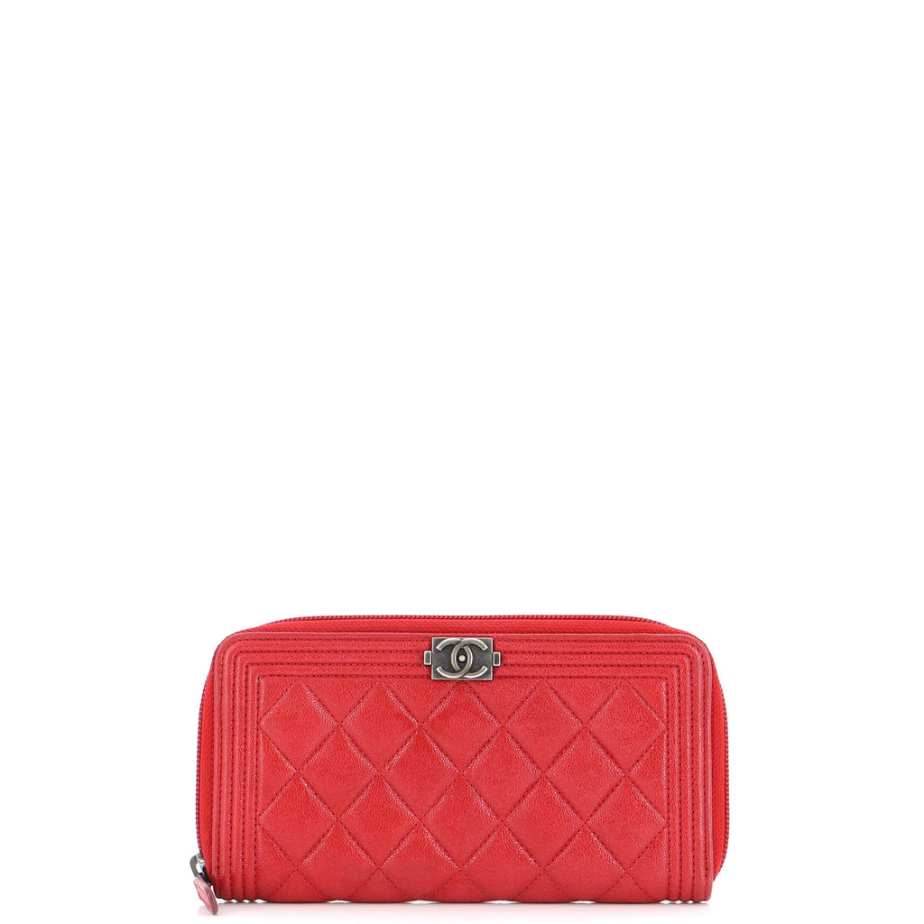 Chanel Red Quilted Lambskin Zip Around Long Wallet