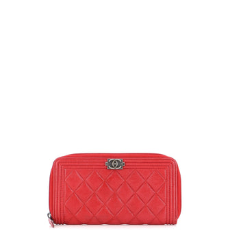 Chanel Boy Zip Around Wallet Quilted Caviar Long