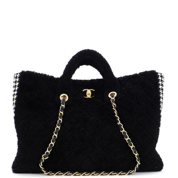 Chanel CC Chain Shopping Tote Quilted Shearling with Tweed Large