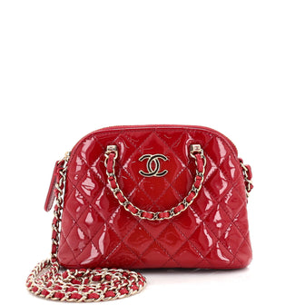 Chanel CC Dome Zip Crossbody Bag Quilted Patent Mini Red 2369994