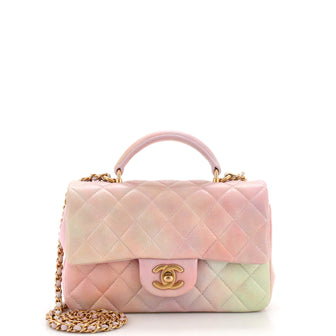 Chanel Pink and Green Quilted Lambskin Rectangular Mini Flap Bag