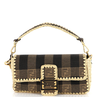 Fendi Baguette NM Bag Pequin Canvas with Raffia Medium