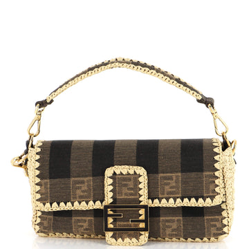 Fendi Baguette NM Bag Pequin Canvas with Raffia Medium