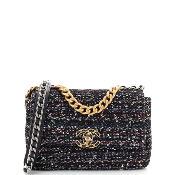 Chanel 19 Flap Bag Quilted Tweed and Sequins Medium