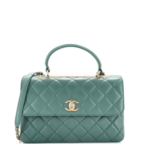 Chanel Trendy CC Top Handle Bag Quilted Lambskin Medium Green