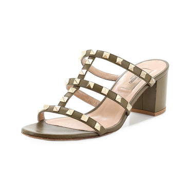 Valentino Garavani Women's Rockstud Caged Block Heel Sandal Leather
