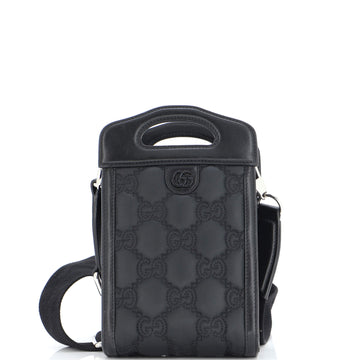 Gucci Top Handle Crossbody Bag GG Embossed Matelasse Nylon with Leather Mini