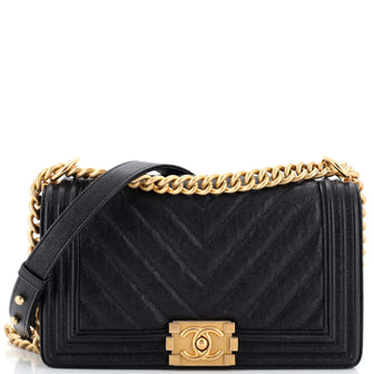 Chanel Boy Flap Bag Chevron Caviar Old Medium Black 2370681