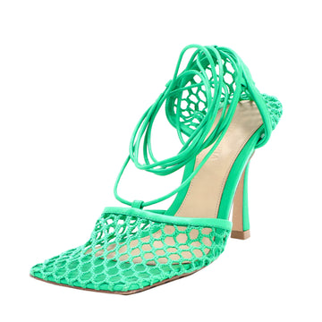 Bottega Veneta Women's Stretch Ankle Tie Heeled Sandals Mesh with Leather