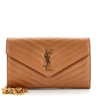 Saint Laurent Deconstructed Monogram Chain Wallet Matelasse Chevron Leather Medium