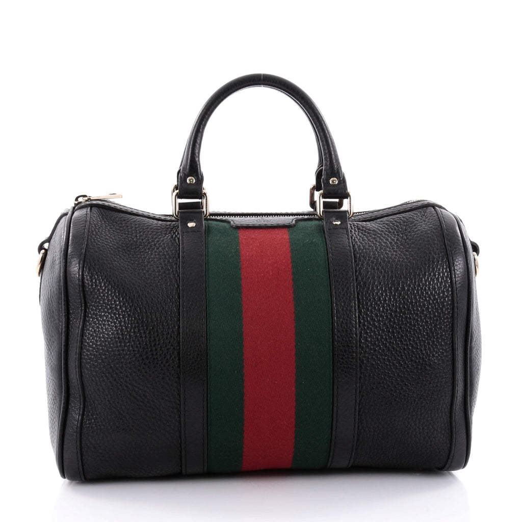 Gucci Black Leather Medium Vintage Web Boston Bag