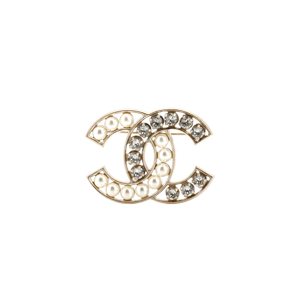 Chanel CC Brooch Metal with Crystals and Faux Pearls Gold 2371252