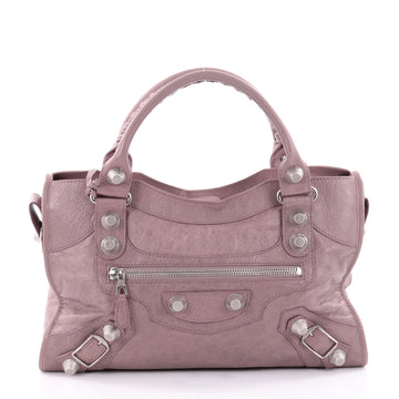 Balenciaga City Giant Studs Handbag Leather Medium Purple 2371301