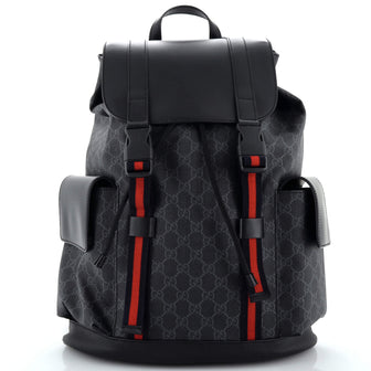 Gucci Double Pocket Buckle Backpack GG Coated Canvas Large