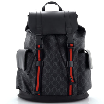 Gucci Double Pocket Buckle Backpack GG Coated Canvas Large