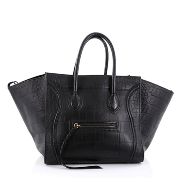 Celine Phantom Handbag Crocodile Embossed Leather Medium Black 2371702