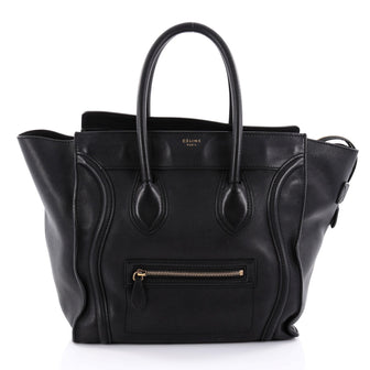 Celine Luggage Handbag Smooth Leather Mini Black 2371705