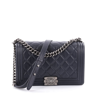 Chanel Boy Flap Bag Quilted Calfskin New Medium Blue