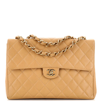 Chanel Vintage Square Classic Single Flap Bag Quilted Caviar Jumbo Neutral  2371891