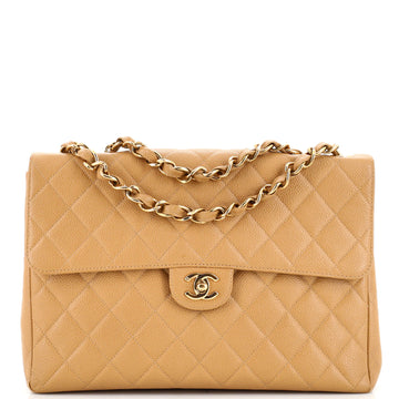 Chanel Vintage Square Classic Single Flap Bag Quilted Caviar Jumbo