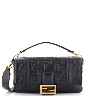 Fendi Baguette NM Bag Zucca Embossed Leather Large
