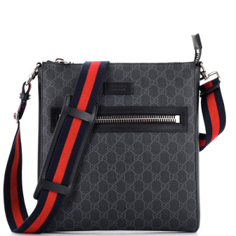 Gucci Web Strap Front Zip Messenger Bag GG Coated Canvas Medium