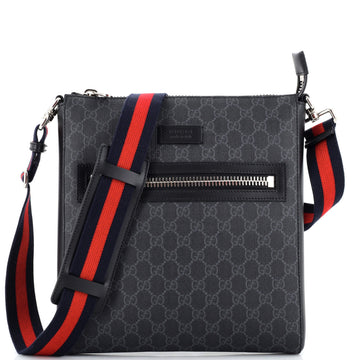 Gucci Web Strap Front Zip Messenger Bag GG Coated Canvas Medium