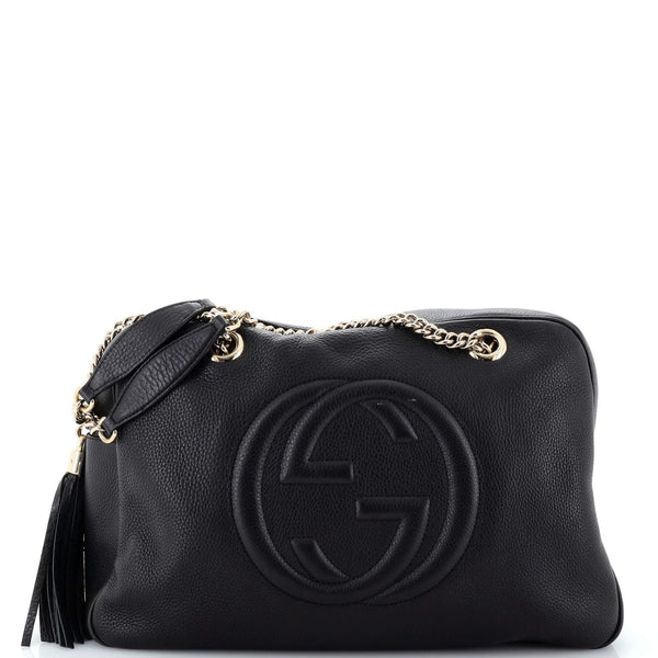 Gucci Soho Chain Zip Shoulder Bag Leather Medium Black 2372461