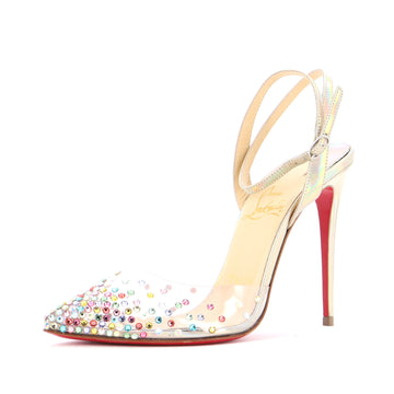 Christian Louboutin Women's Spikaqueen Slingback Pumps Embellished PVC and Leather 100