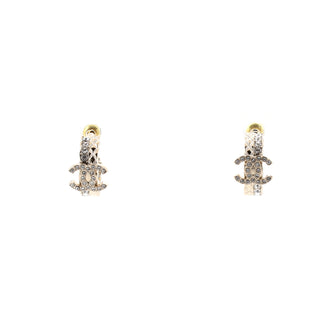 Chanel CC Quilt Double Row Hoop Earrings Metal with Crystals