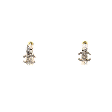 Chanel CC Quilt Double Row Hoop Earrings Metal with Crystals