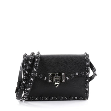 Valentino Rolling Rockstud Flip Lock Flap Bag Leather with Cabochons Small Black 2373101