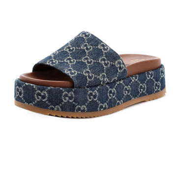 Gucci Women's Angelina Platform Slide Sandals GG Denim