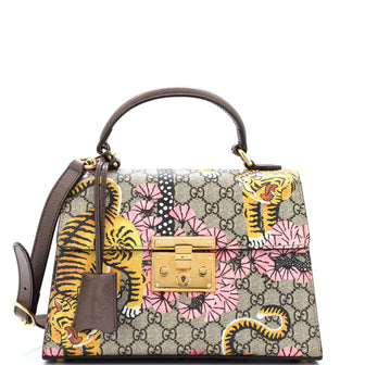 Gucci Padlock Top Handle Bag Bengal Print GG Coated Canvas Small