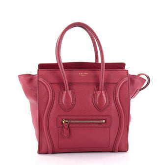 Celine Luggage Handbag Grainy Leather Micro Red