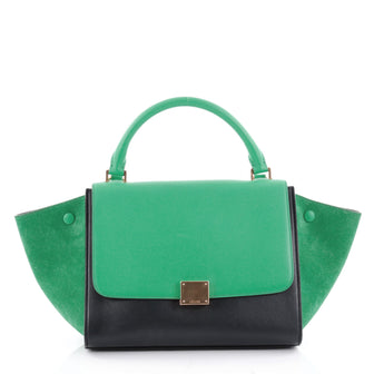 Celine Bicolor Trapeze Handbag Leather Mini Green