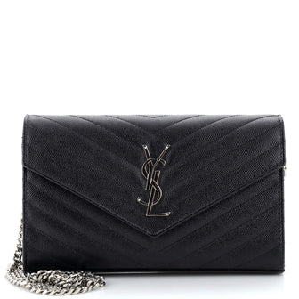 Saint Laurent Classic Monogram Wallet on Chain Matelasse Chevron Leather Medium