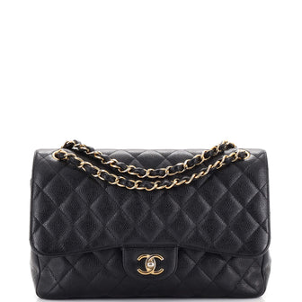 Chanel Vintage Classic Double Flap Bag Quilted Caviar Jumbo Black 2375251