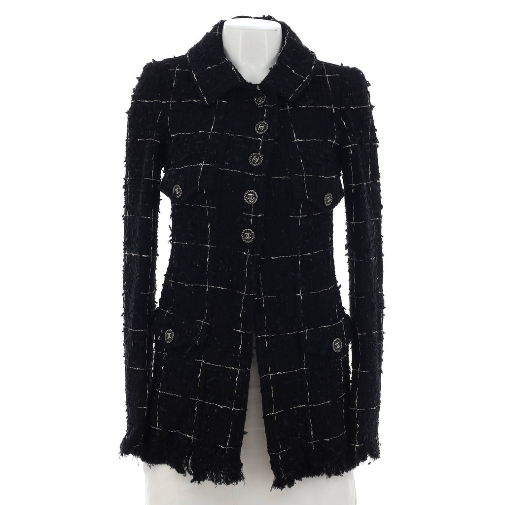 Chanel 04P tweed fringe four pocket jacket with yoke collar