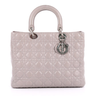 Christian Dior Lady Dior Handbag Cannage Quilt Lambskin Large Gray 2375601