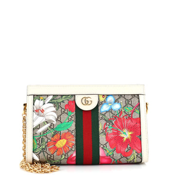 Gucci Ophidia Chain Shoulder Bag Flora GG Coated Canvas Small