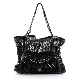 Chanel La Madrague Tote Mesh and Patent Black