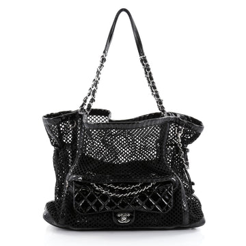 Chanel La Madrague Tote Mesh and Patent Black